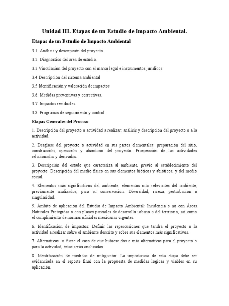 Etapas del Estudio de Impacto Ambiental | PDF | Evaluación de impacto ...