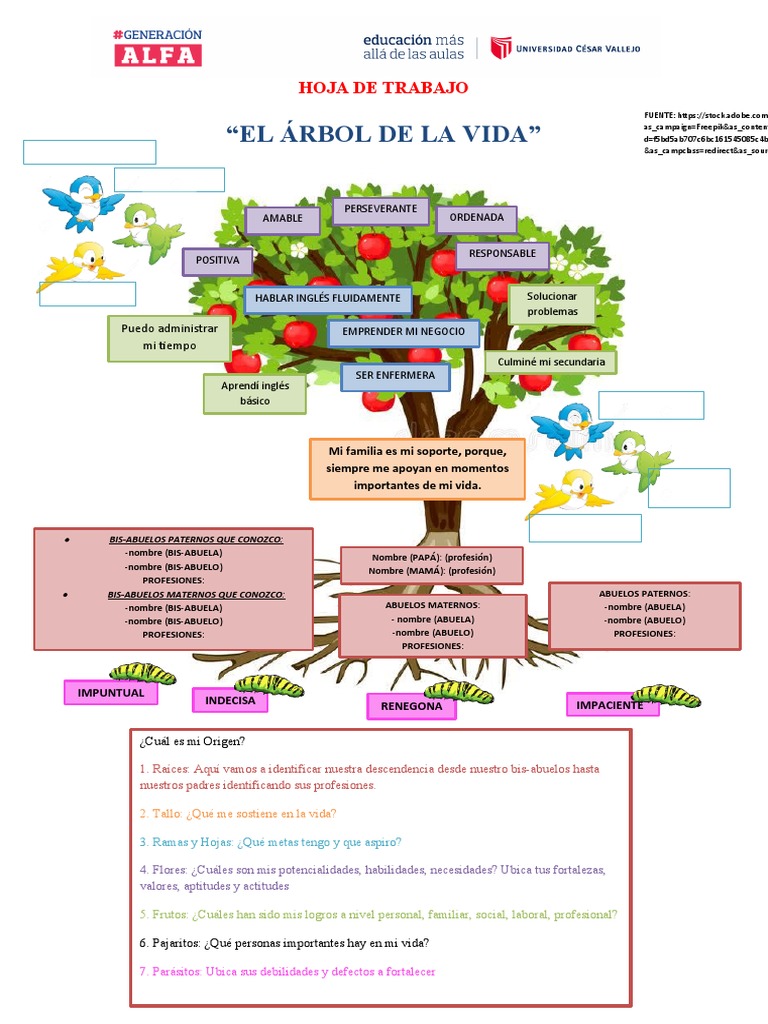 Hoja de Trabajo - Arbol de Vida | PDF, image size:768x1024