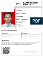 Kartu Peserta SNBP 2023: 423296355 Kevin Arij Firdaus 0055969446 Sman 1 Tarumajaya Kab. Bekasi Prov. Jawa Barat
