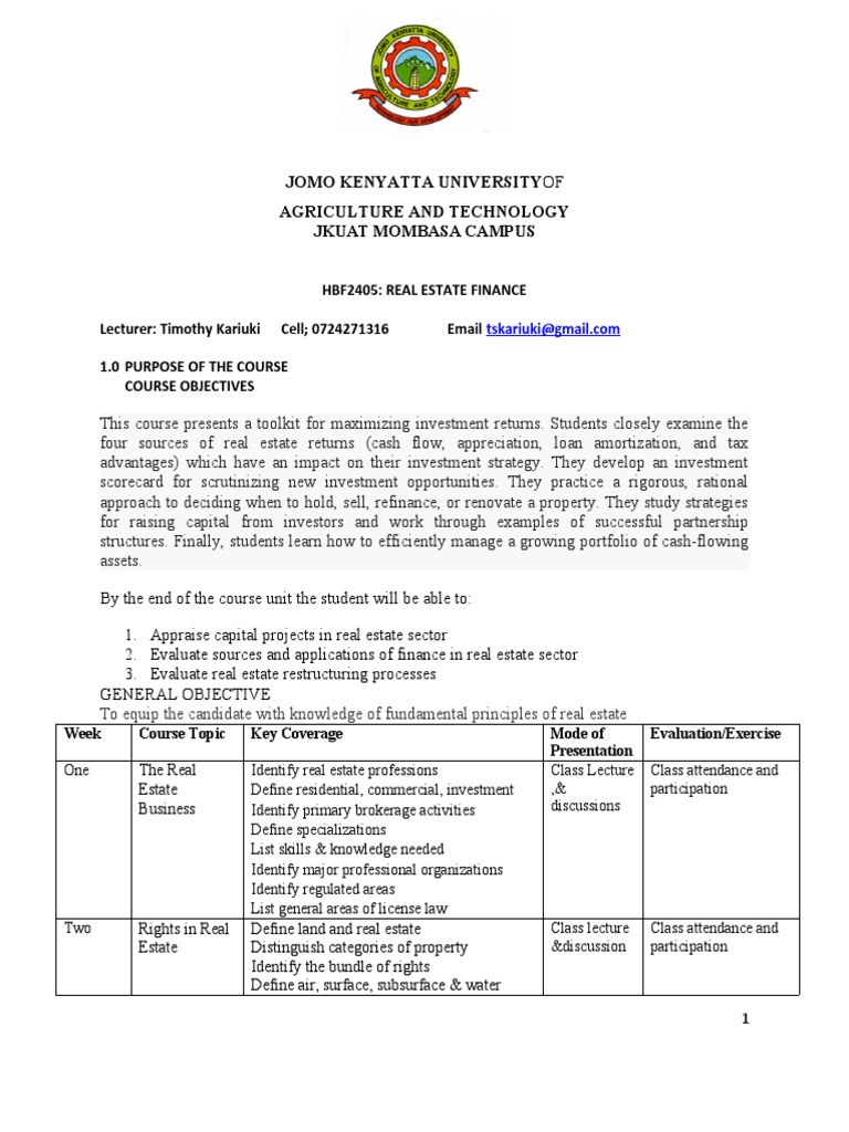 A Real Estate Course Outline PDF Leasehold Estate Lease