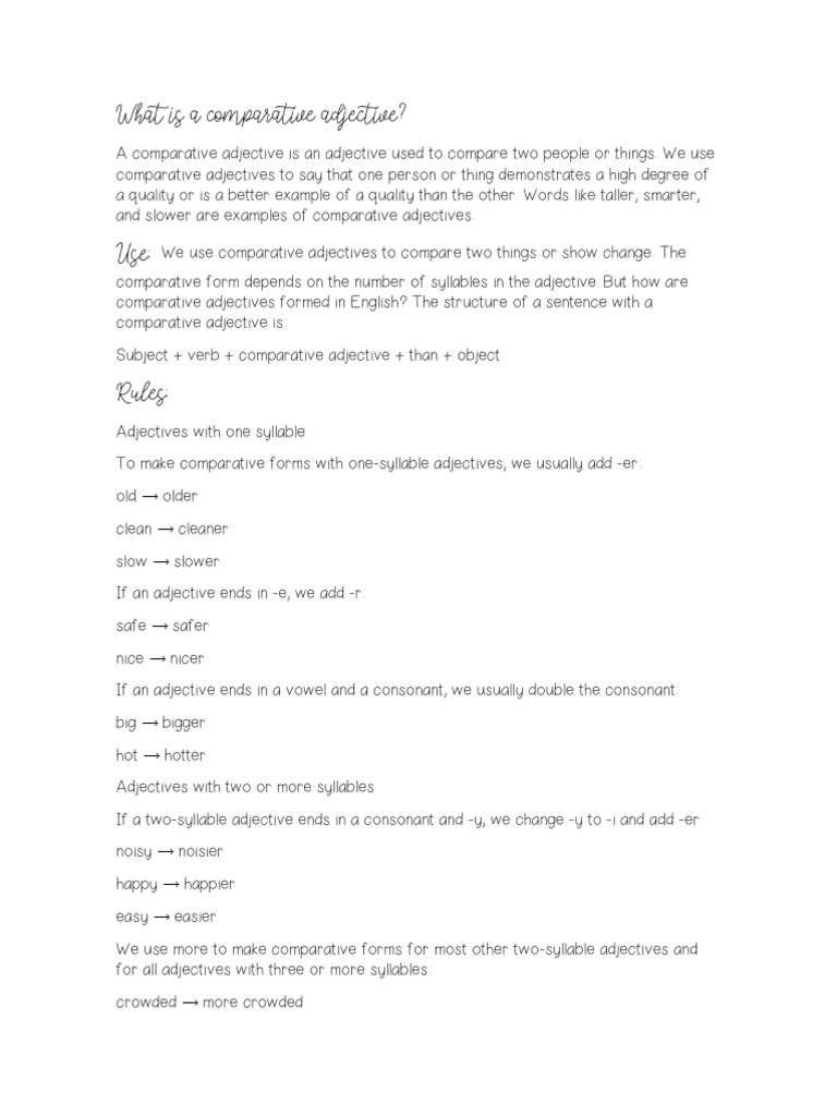 What Is A Comparative Adjective PDF Adjective Syllable