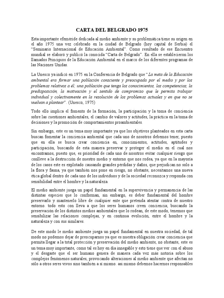 La Carta de Belgrado de 1975 y los principios fundamentales de la ...