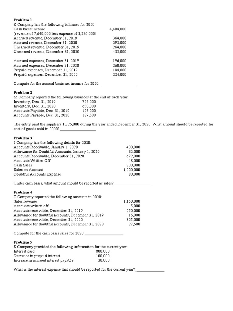 Cash vs. Accrual Accounting Problems | PDF | Accrual | Revenue