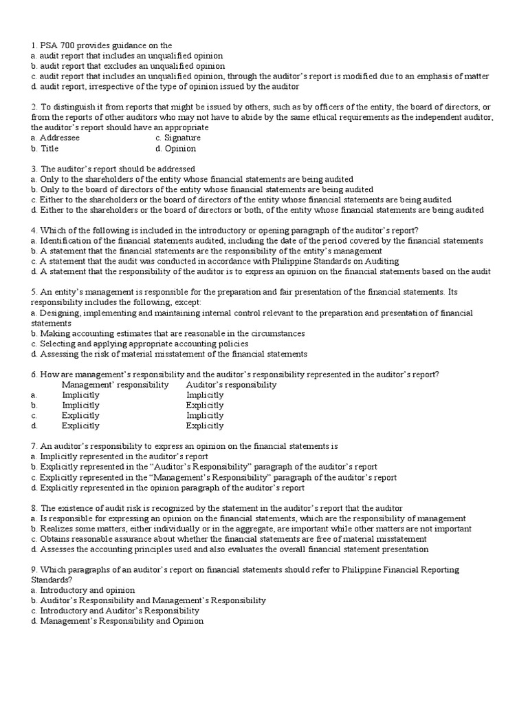 Quiz On Audit Report And Documentation Pdf Auditor S Report