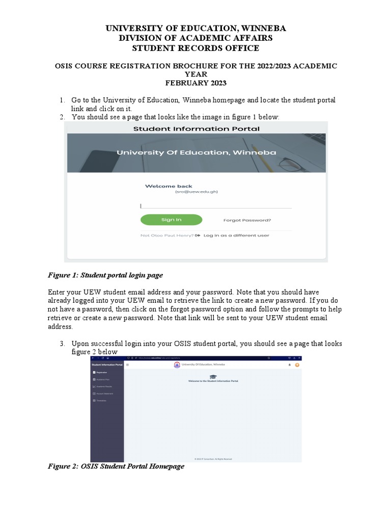 UEW 2022/2023 Course Registration Guide | PDF | Login | World Wide Web