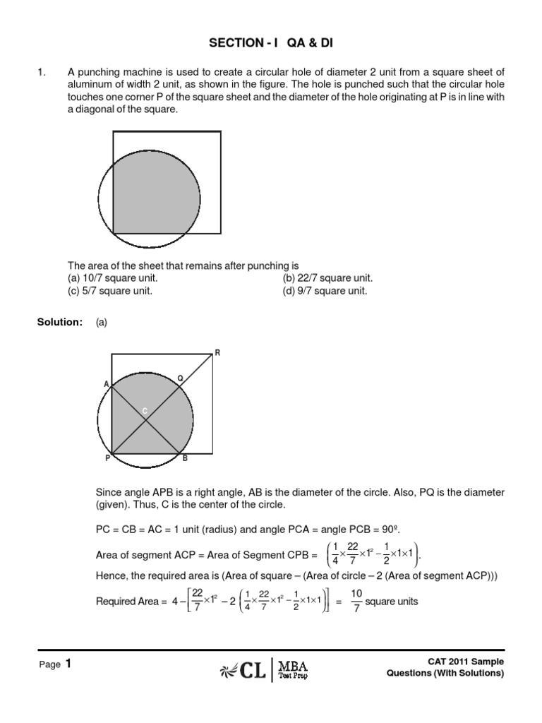 CAT 2011 Sample Questions and Solutions | PDF