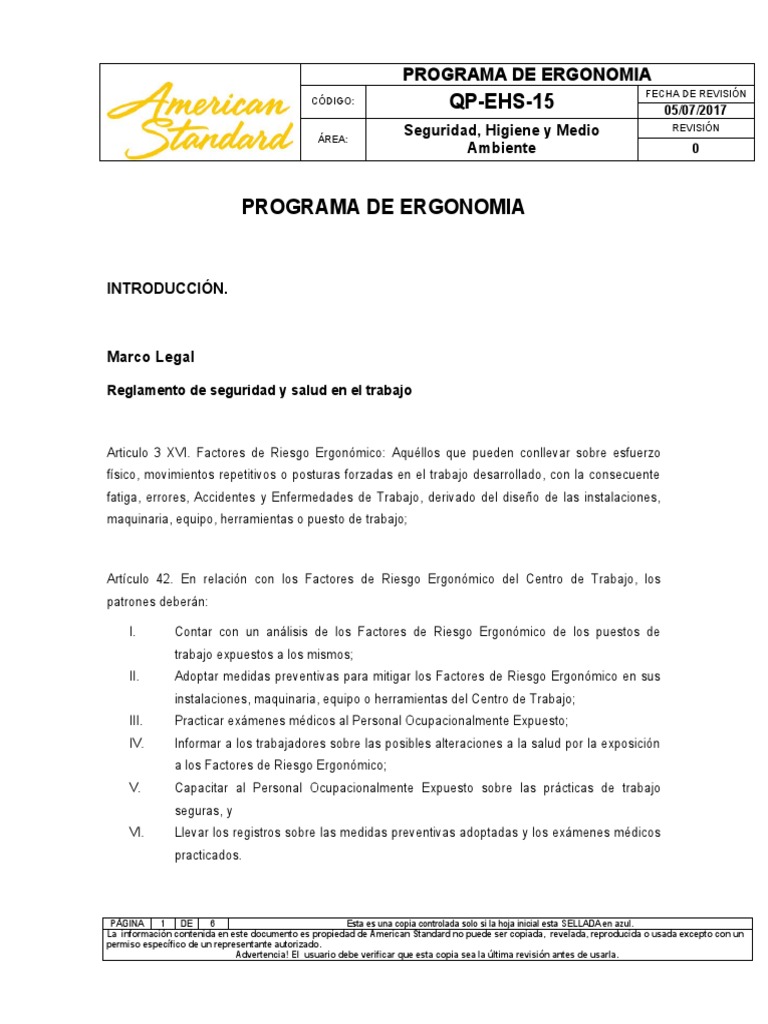 QP-EHS-15 Programa de ergonomia | PDF