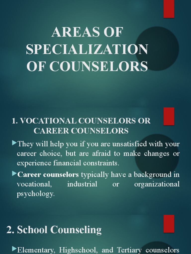 Areas of Specialization of Counselors PDF