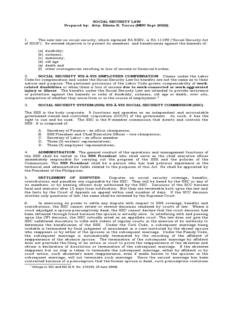 Social Security Law PDF Welfare Employment