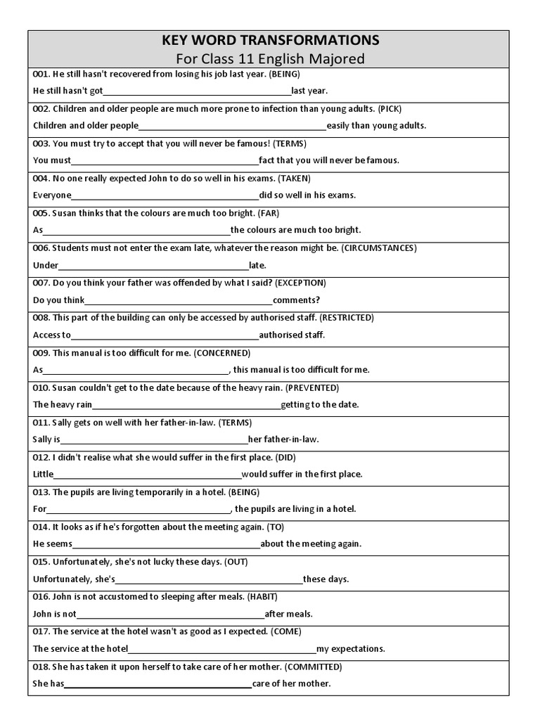 11 Anh KEY WORD TRANSFORMATIONS 14.3 PDF | PDF