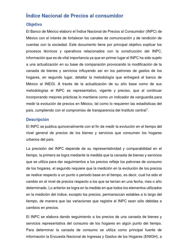 INPC | PDF | Índice de precios al consumidor | México