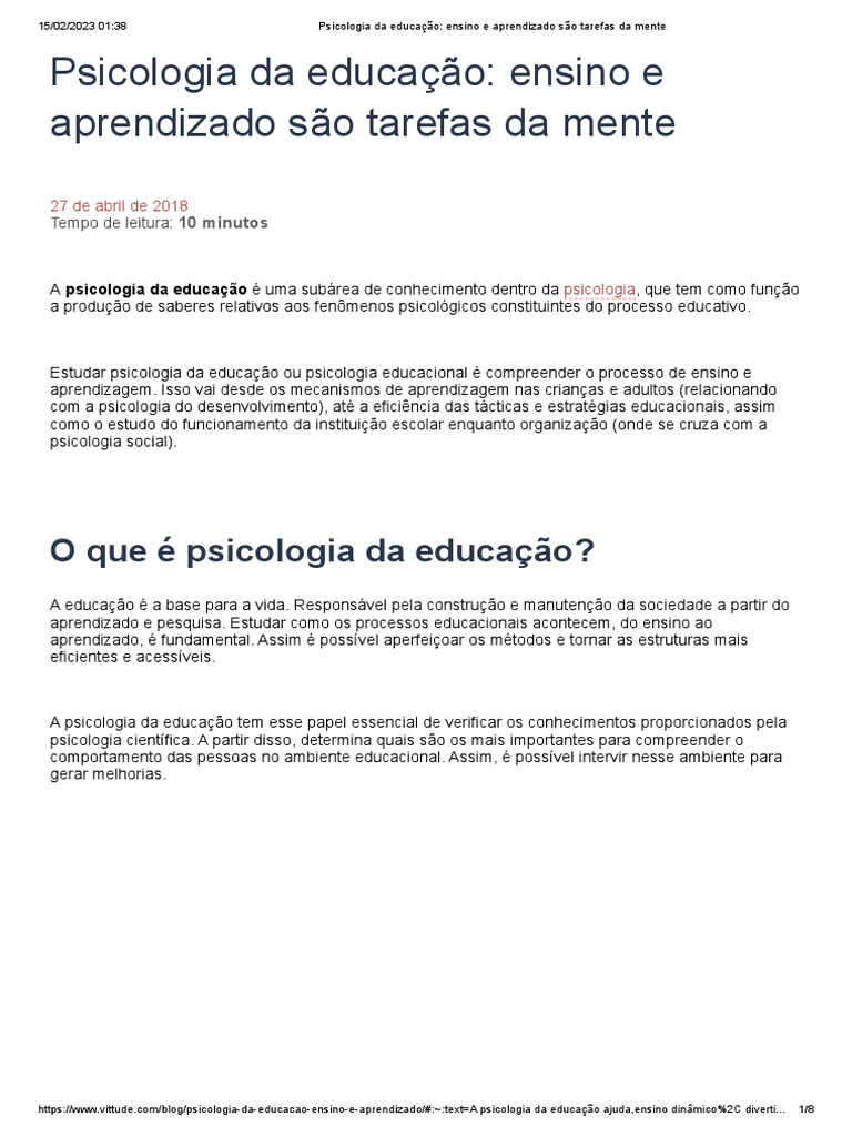 Psicologia da Educação e Aprendizagem | PDF | Psicologia Educacional ...