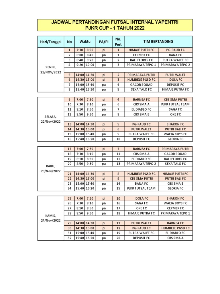 Jadwal Futsal PDF