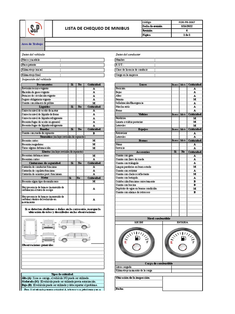Lista de Chequeo para Minibus | PDF | Neumático | Estilos de carrocería
