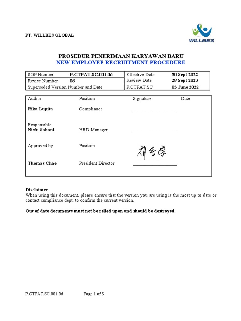 001 Penerimaan Karyawan Baru Revise 5 PDF Background Check Identity Document