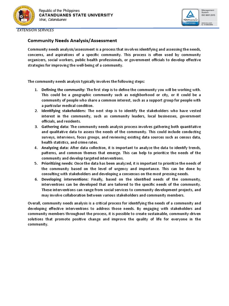 Community Needs Analysis/Assessment: Extension Services | PDF