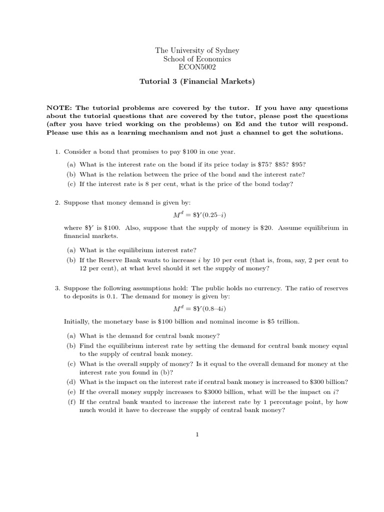 Economics Tutorial: Financial Markets | PDF