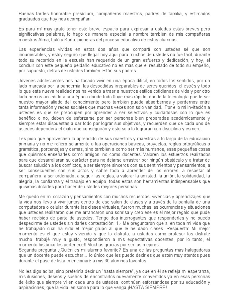 Palabras de Agradecimiento y Despedida | PDF | Enseñando