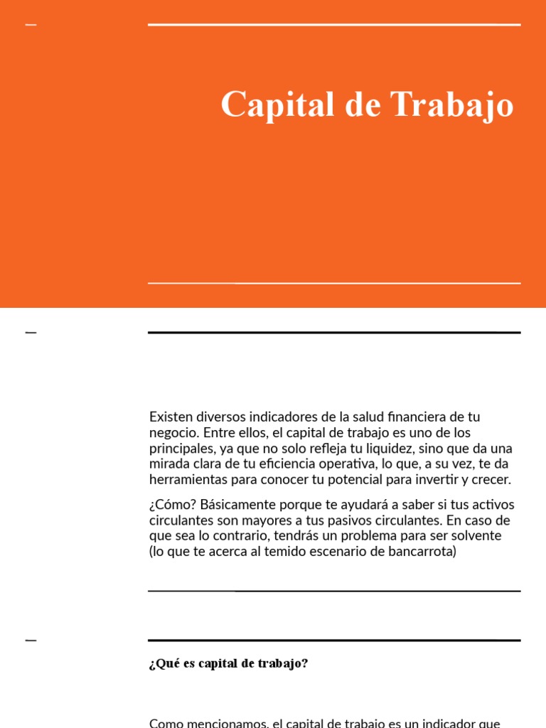 Indicadores y Fórmulas de Capital de Trabajo | PDF | Capital de trabajo