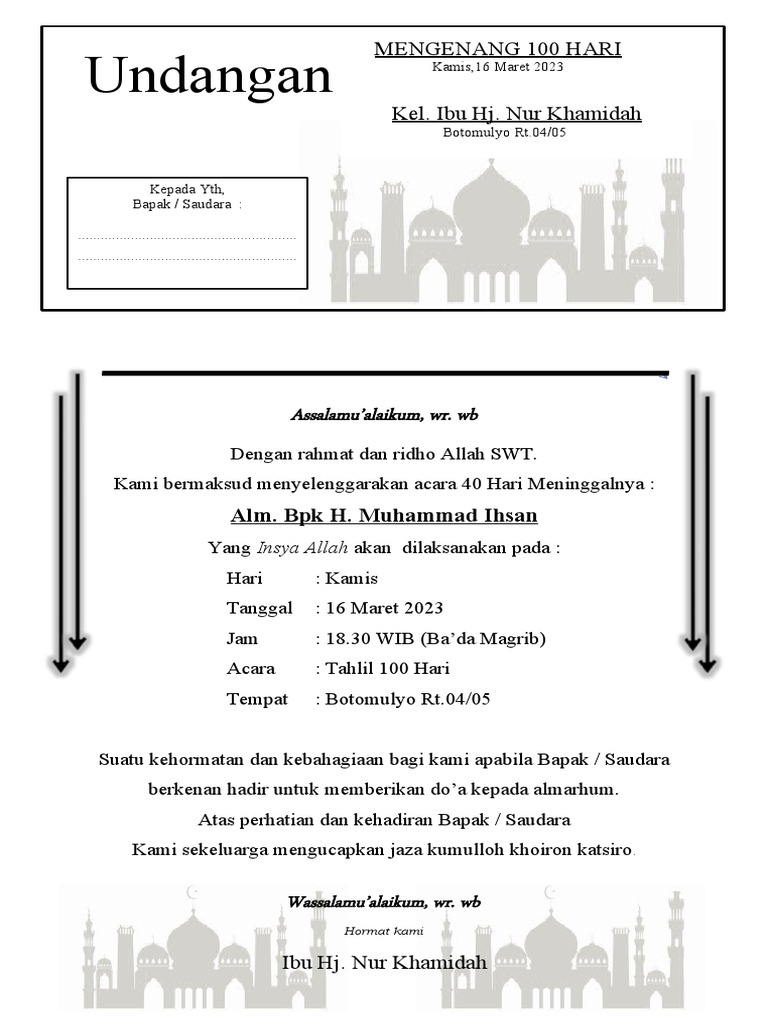 Undangan Tahlil 100 Hari | PDF