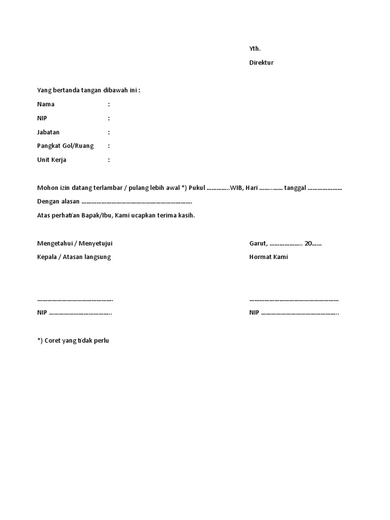 surat izin telat masuk.docx | PDF
