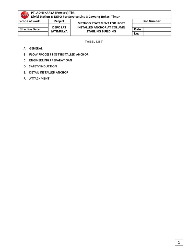 Method of Statement For Chemical Anchor Column PDF Personal