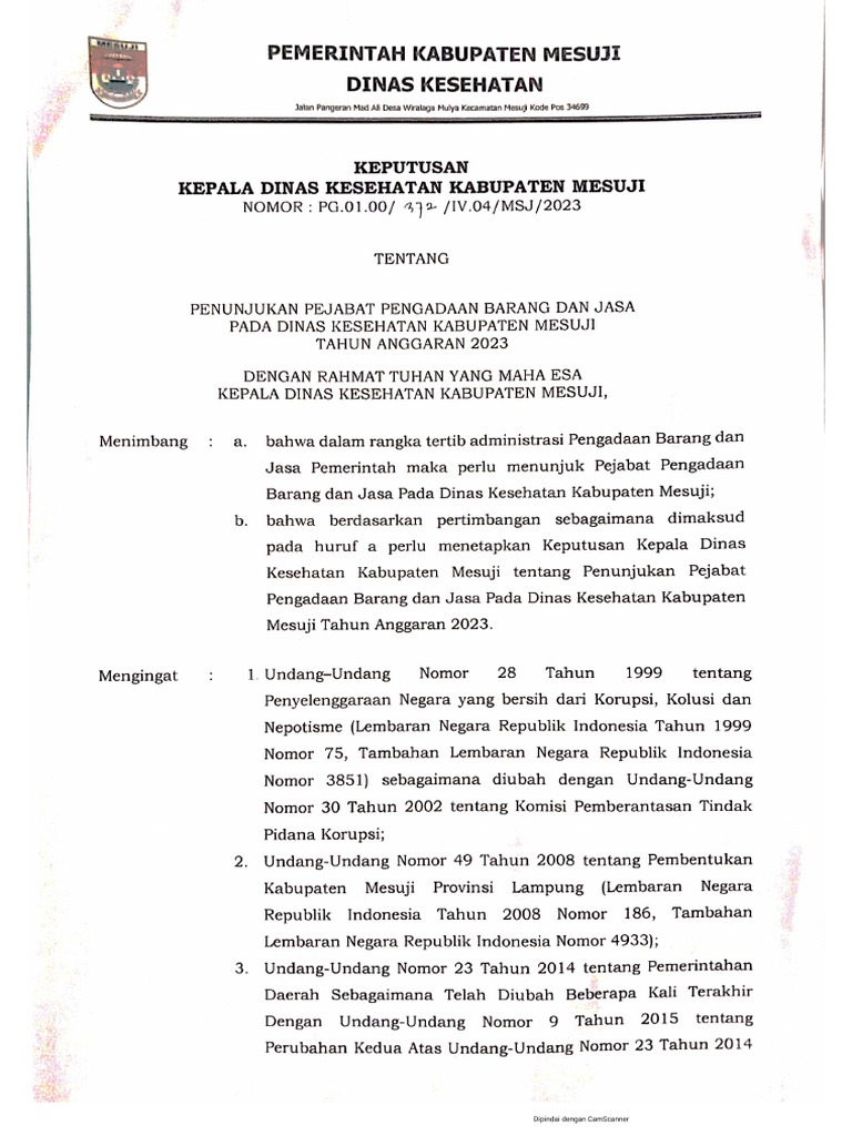 SK PENJABAT PENGADAAN BARANG DAN JASA | PDF