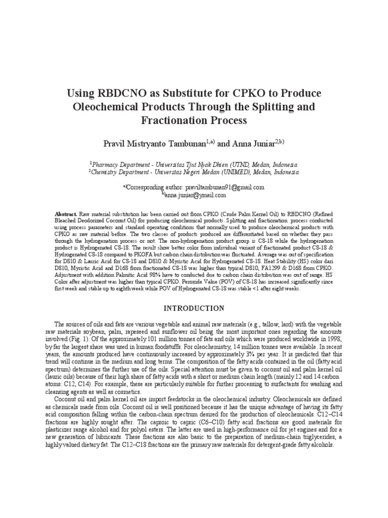 RBDCNO as CPKO Substitute in Oleochemicals | PDF | Coconut Oil | Palm Oil