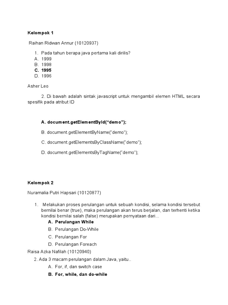 Pertanyaan Ujian Pemrograman Java | PDF