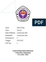 Nama: Ditto Dwipa Kelas: 2KA18 Mata Praktikum: System Basis Data Matakuliah: System Basis Data Pertemuan Ke: 6 Tanggal: 9/05/2022 Soal Tipe: C