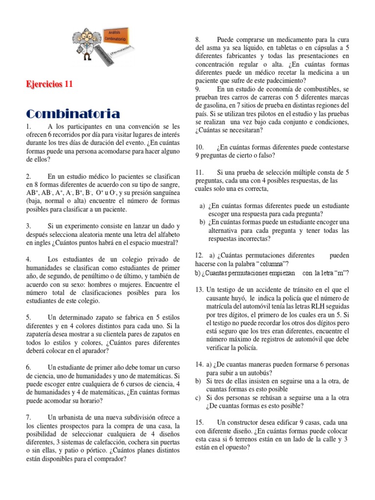 Ejercicios Resueltos de Combinatoria 1º Bachillerato | PDF