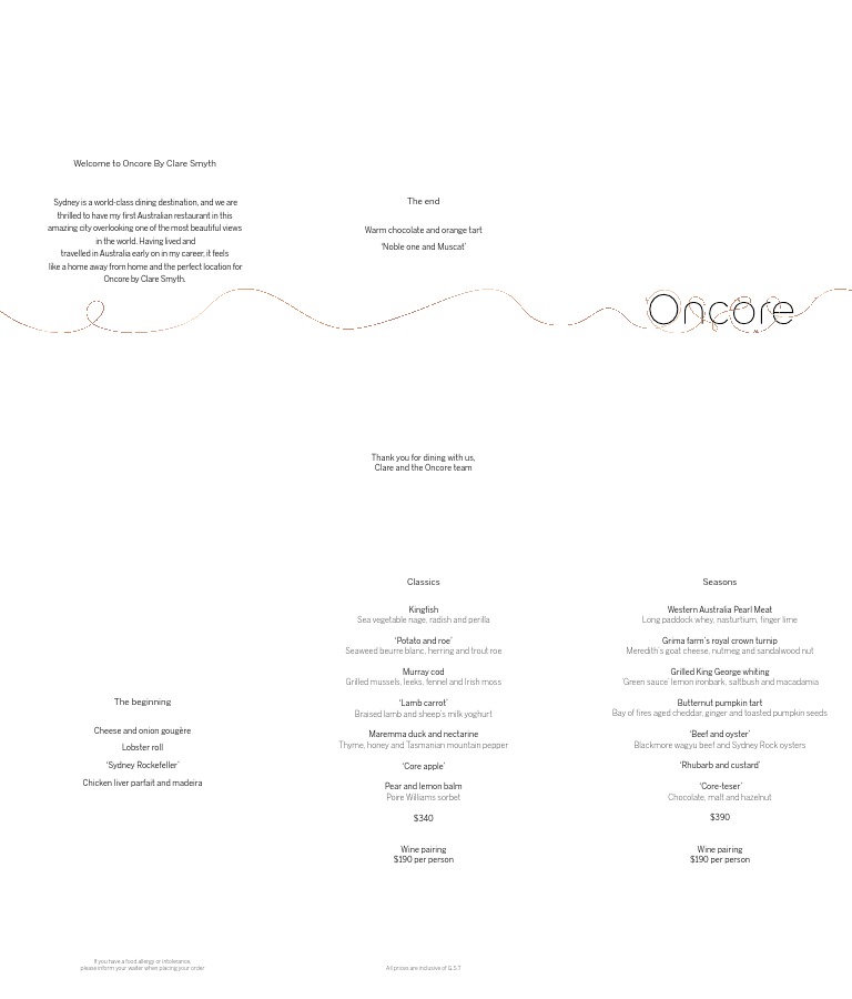 Crown Sydney Oncore Dinner Menu PDF Food Ingredients Foods