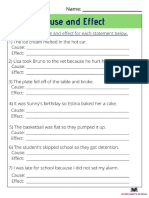 Cause and Effect Worksheet PDF