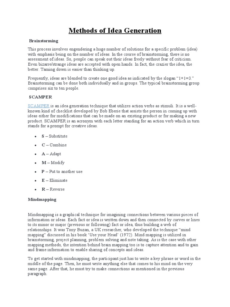 Methods for Generating Business Ideas | PDF | Entrepreneurship | Labour ...