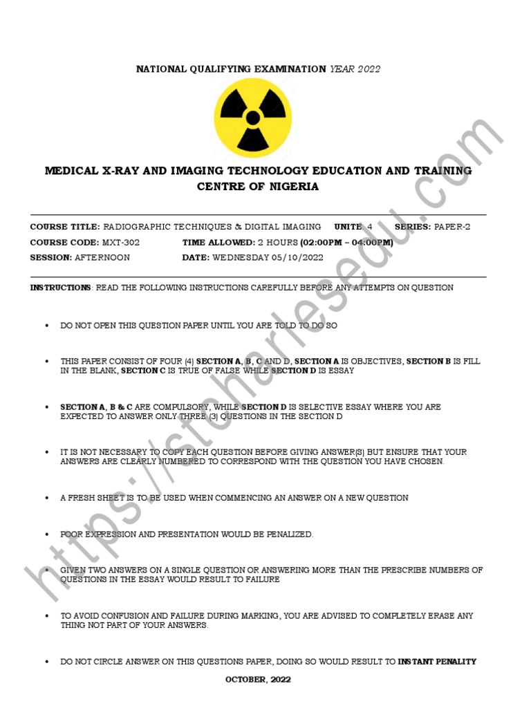 2022 Radiography Exam Question Paper | PDF | Medical Imaging | Radiology