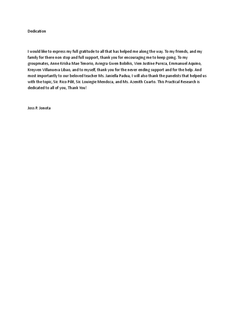 Dedication in Research Acknowledgments | PDF | Social Science | Wellness