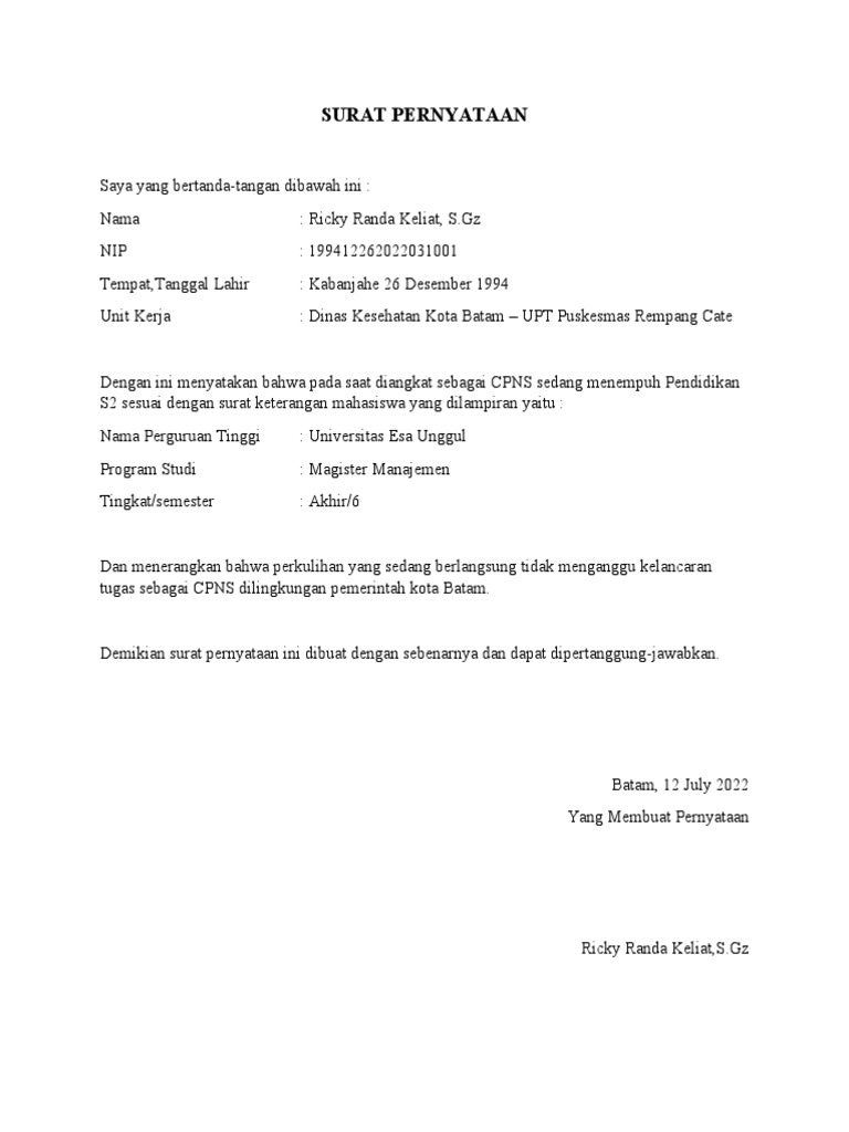 SURAT PERNYATAAN kuliah | PDF