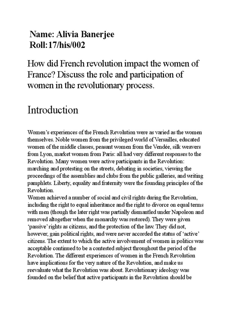 How Did French Revolution Impact The Women of France? Discuss The Role