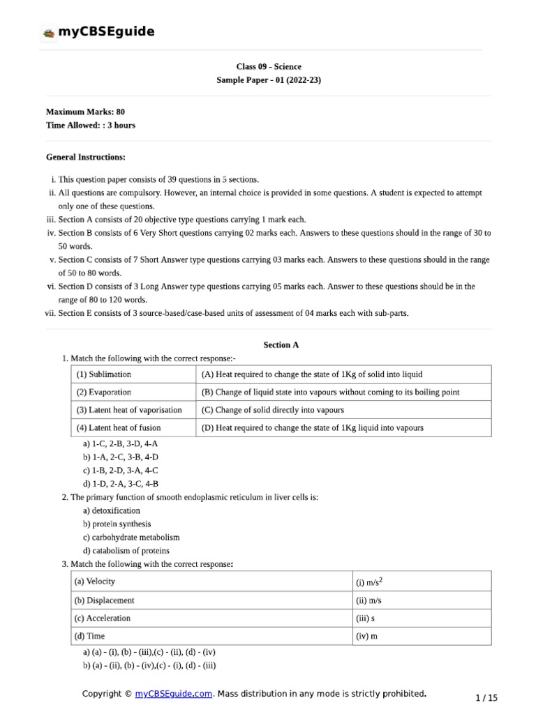 Science Sample Paper | PDF