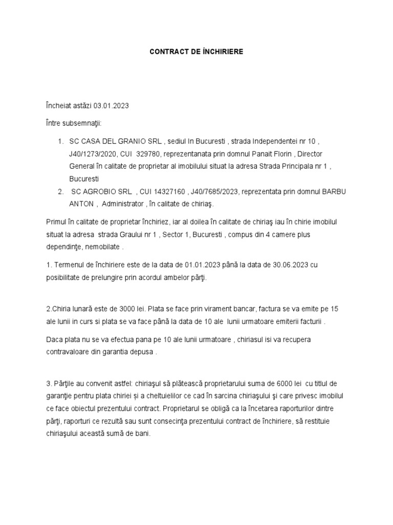 Model Contract Închiriere | PDF