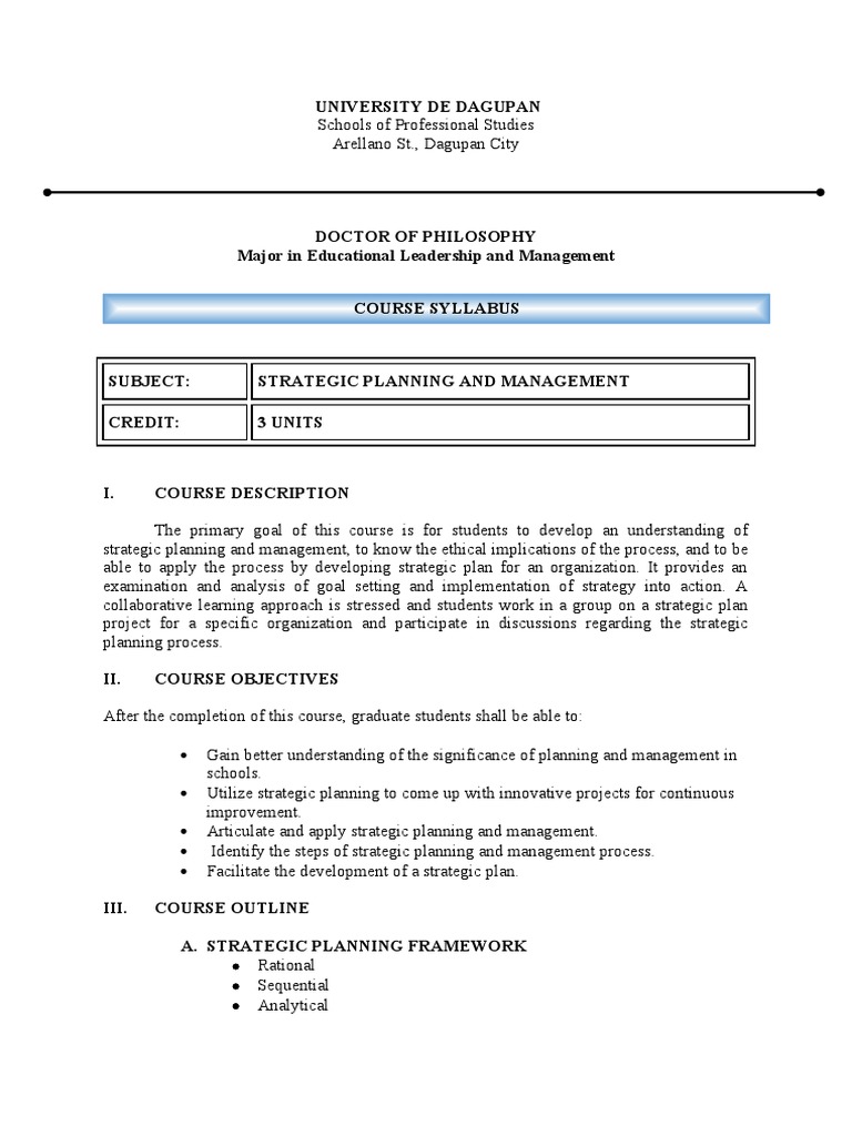 DELM 116 Strategic Planning and Management | PDF | Strategic Planning ...