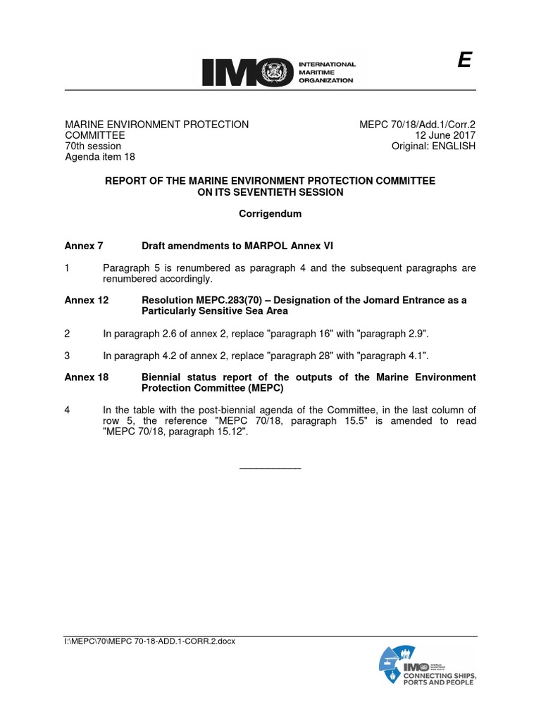 MEPC 70 Report: MARPOL Amendments & Updates | PDF