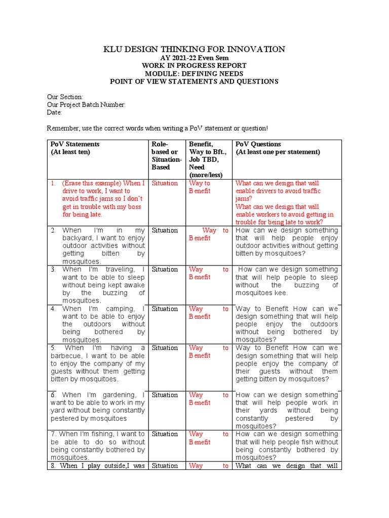Pov Statements PDF Medical Specialties