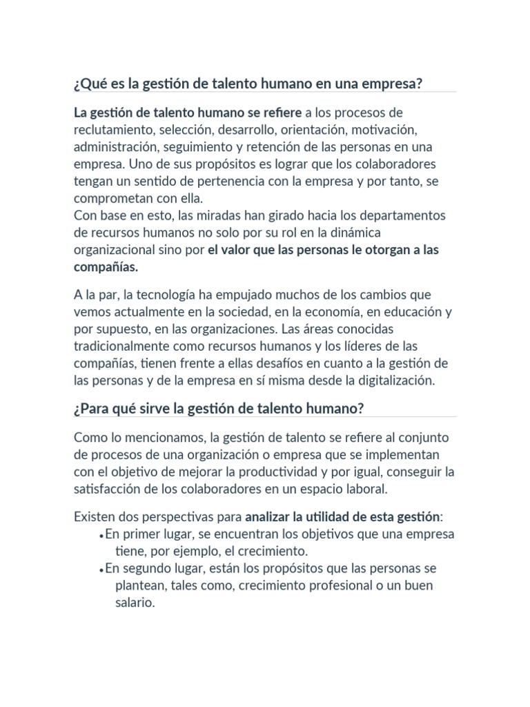 Qué Es La Gestión de Talento Humano en Una Empresa | PDF | Gestión de