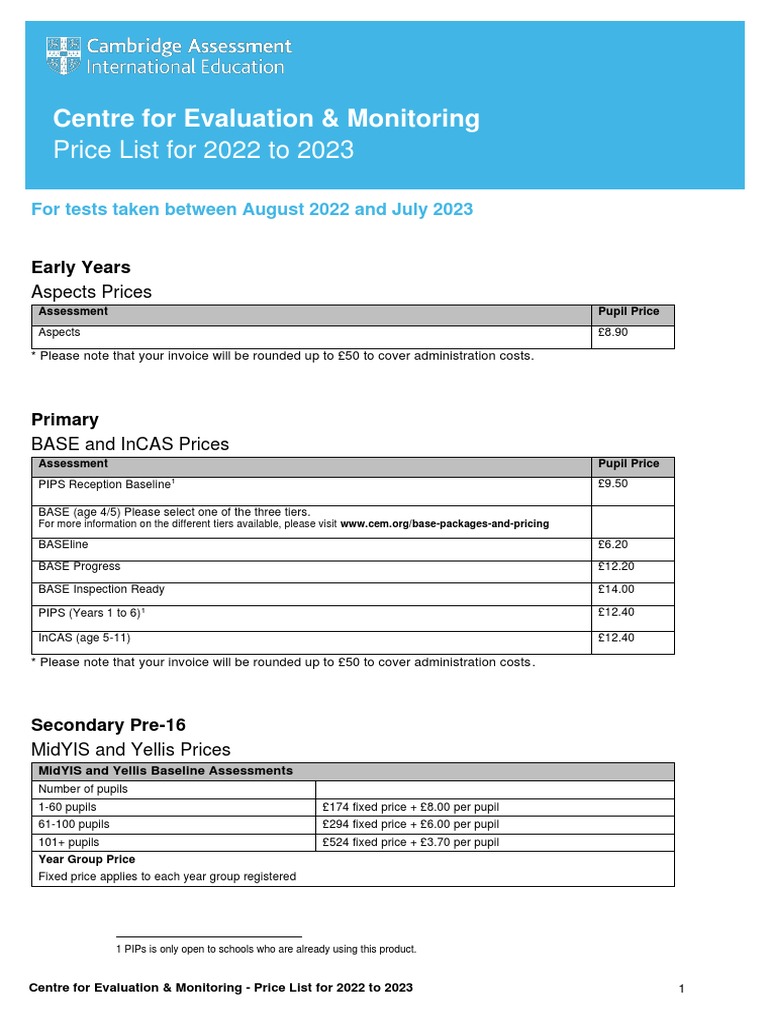 GBP CI CEM Prices List 202223 PDF Taxes Fee