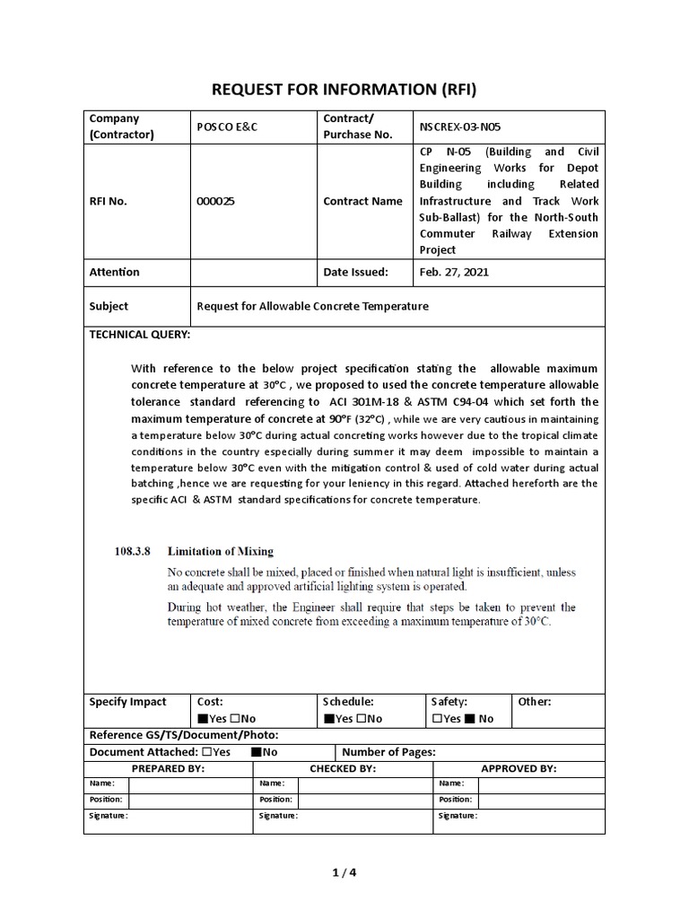 RFI For Maximum Concrete Temperature | PDF | Request For Information