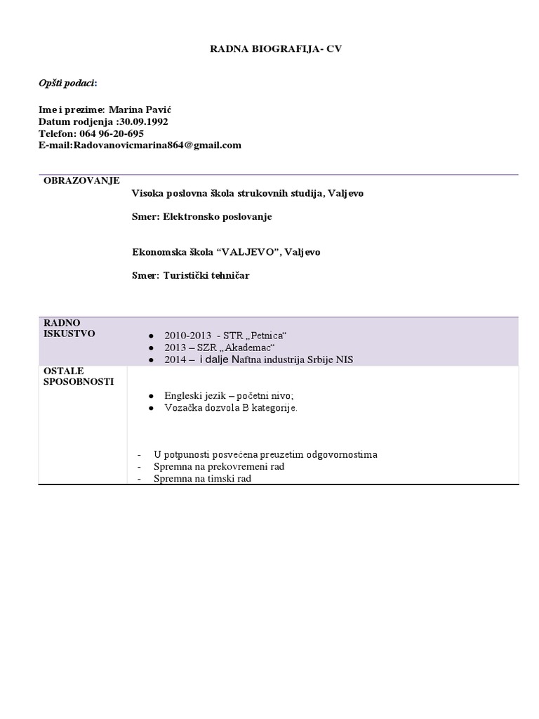 Marina CV PDF | PDF
