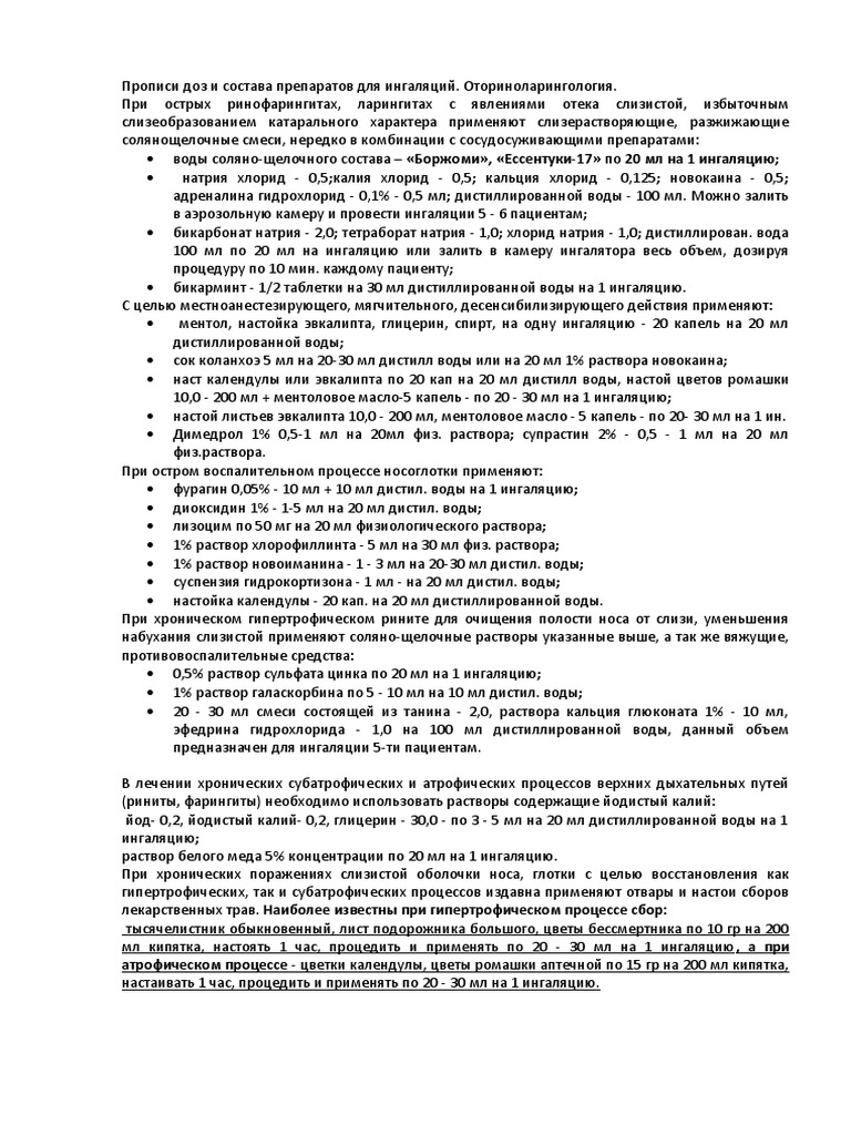Прописи Доз И Состава Препаратов Для Ингаляций | PDF