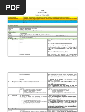 Sample Detailed Lesson Plan