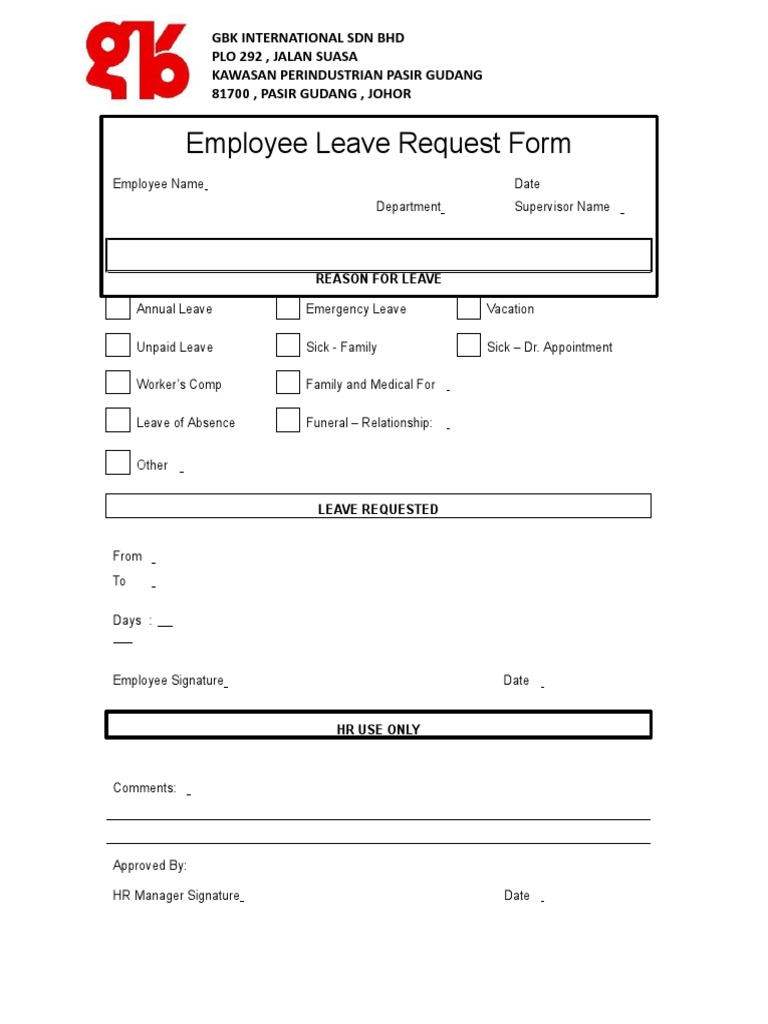 Employee Leave Request Form Template | PDF